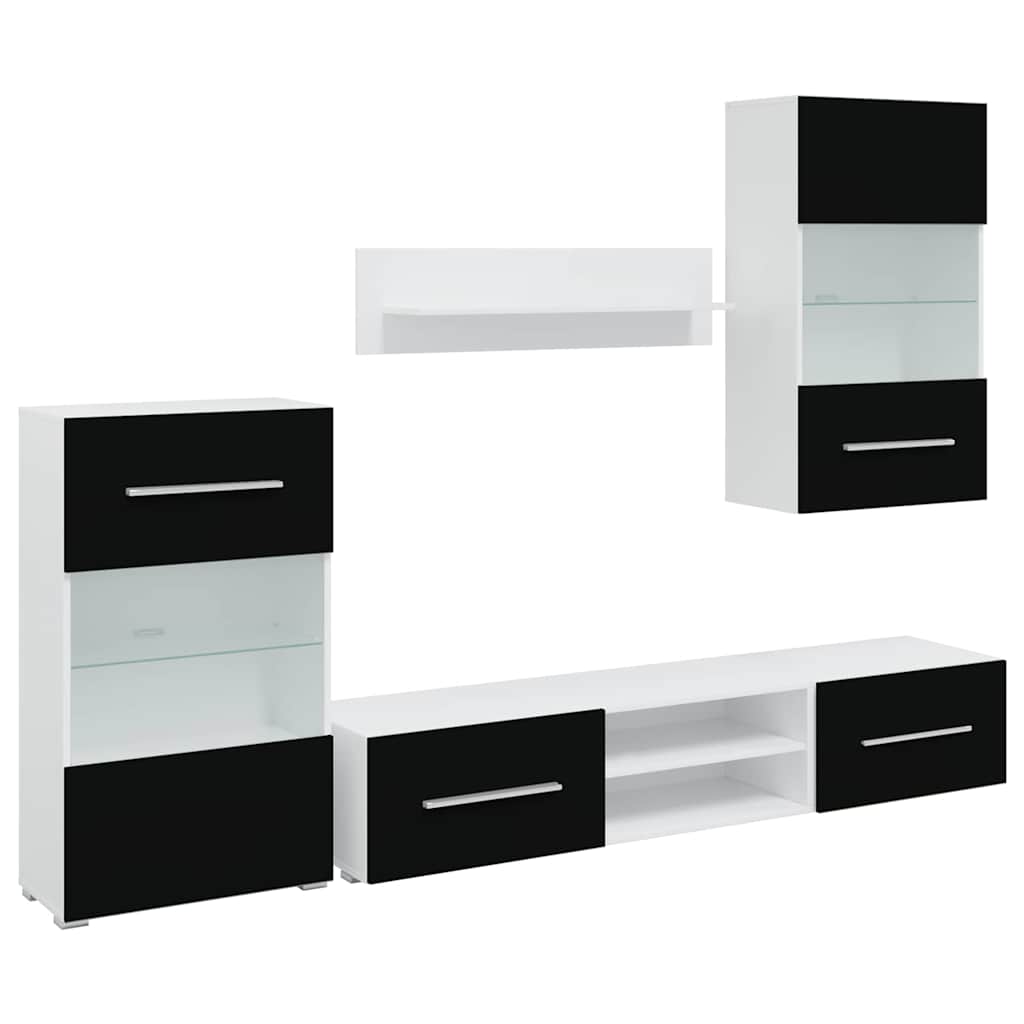 Mobili con Vetrina Parete Unità TV 5 pz con Luci LED Nero